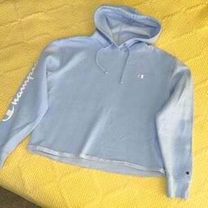 Champion Sweatshirt Hoodie Baby Blue Large GUC Cropped 🩵 Legg49